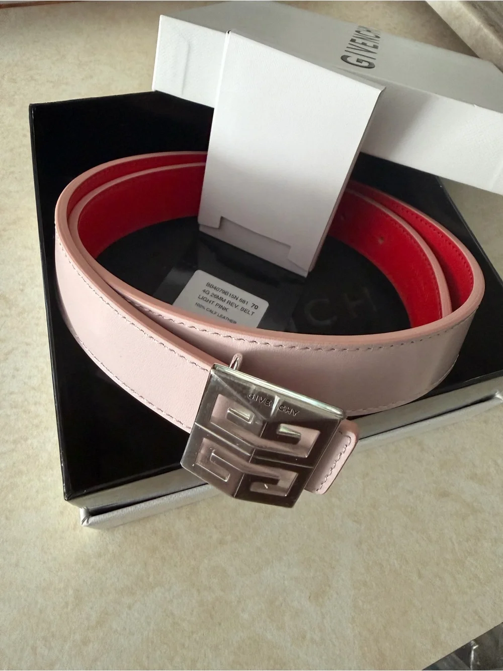 Givenchy Pink and Red Reversible Leather Belt